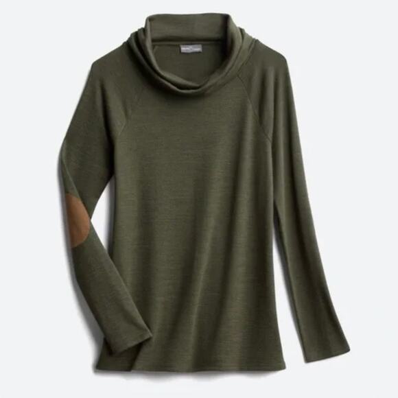 NWT Market & Spruce Marven Olive Green Top Marled Knit Elbow Patch Cowl Neck S - Picture 1 of 10